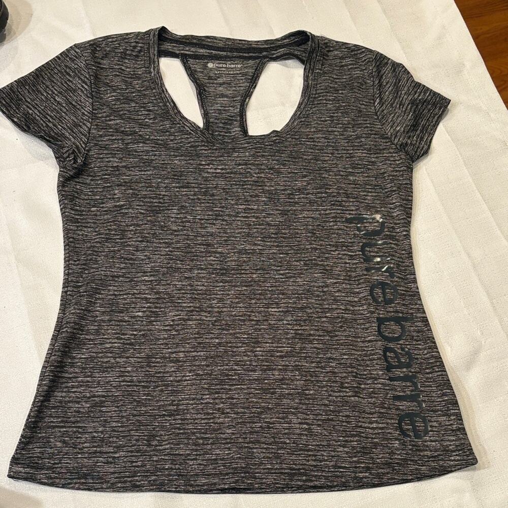 Pure Barre Charcoal Heather Short Sleeve Tee with Cutouts on Back Size S
